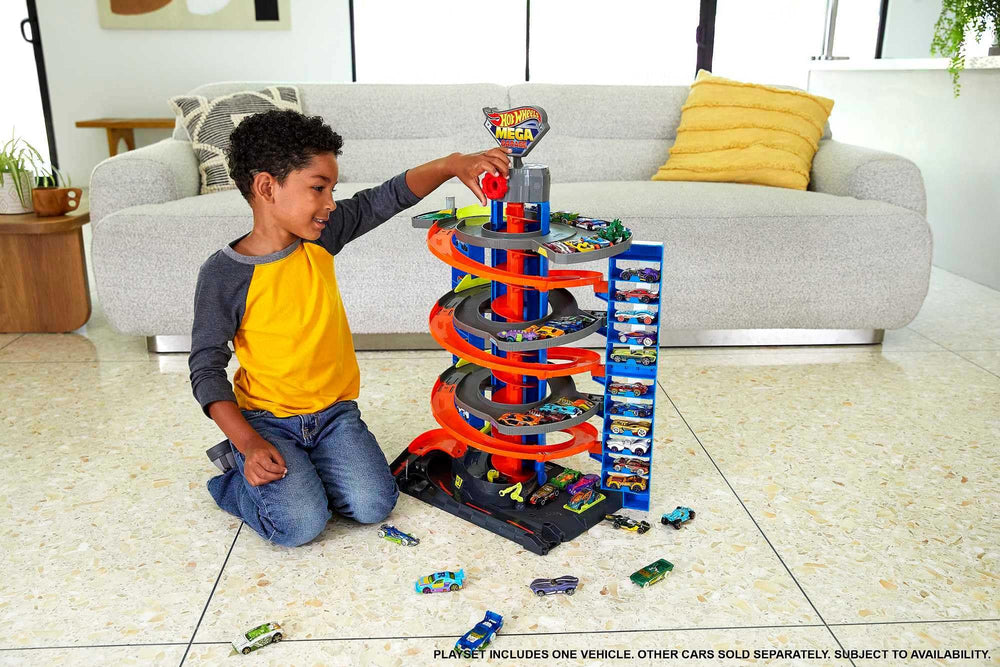 Hot Wheels City Mega Garage shows four levels of parking space