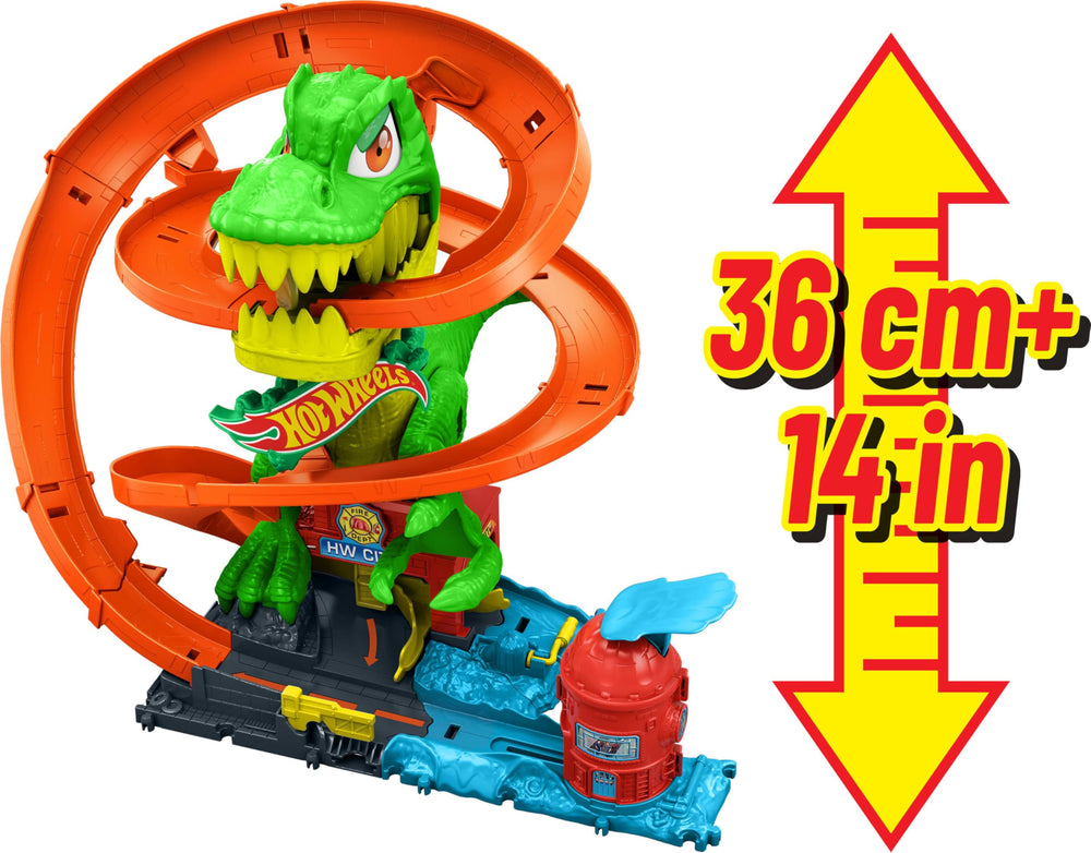 Hot Wheels City T-Rex Blaze Battle playset encourages imaginative storytelling with friends