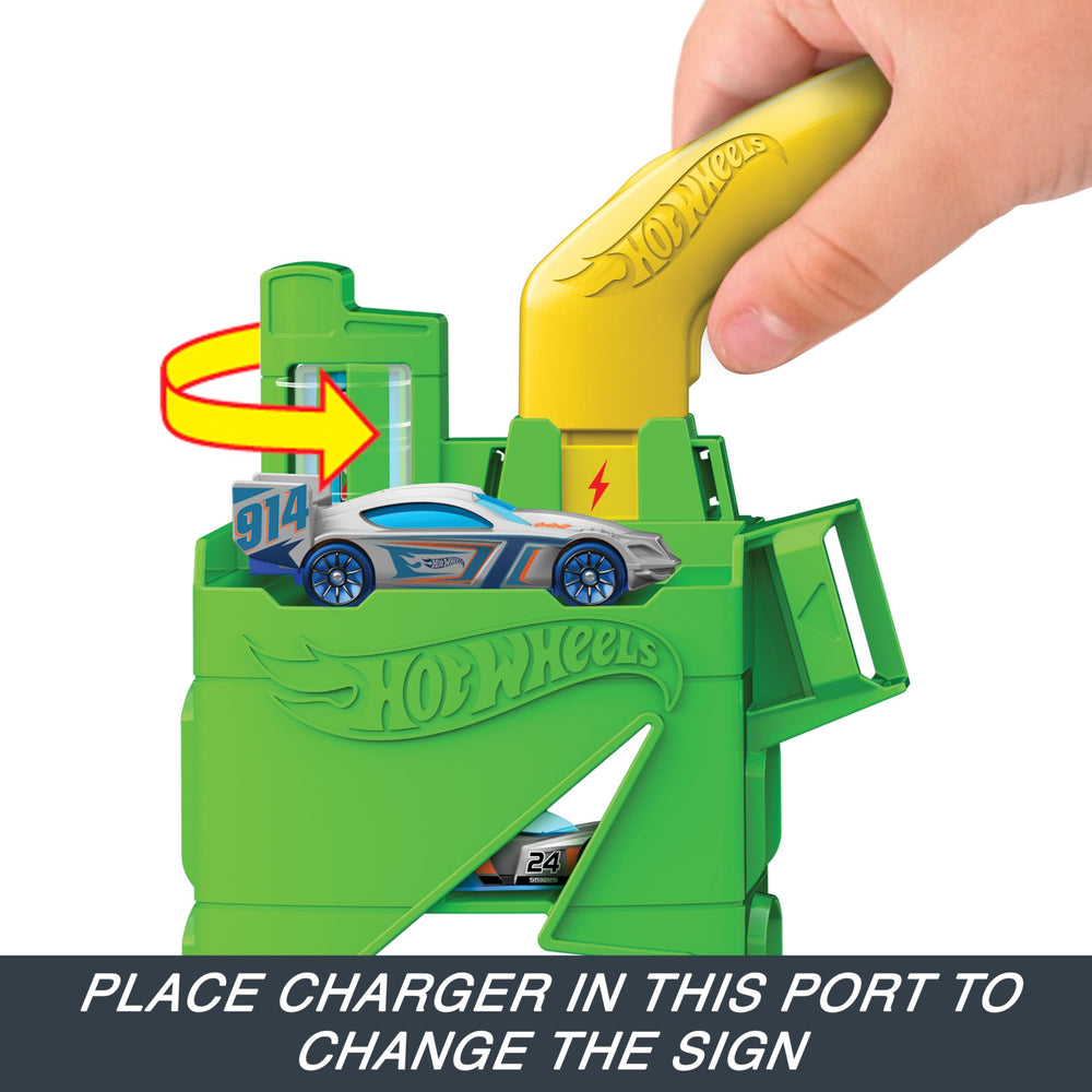 Hot Wheels City Track Set sign flip reveals new directions.