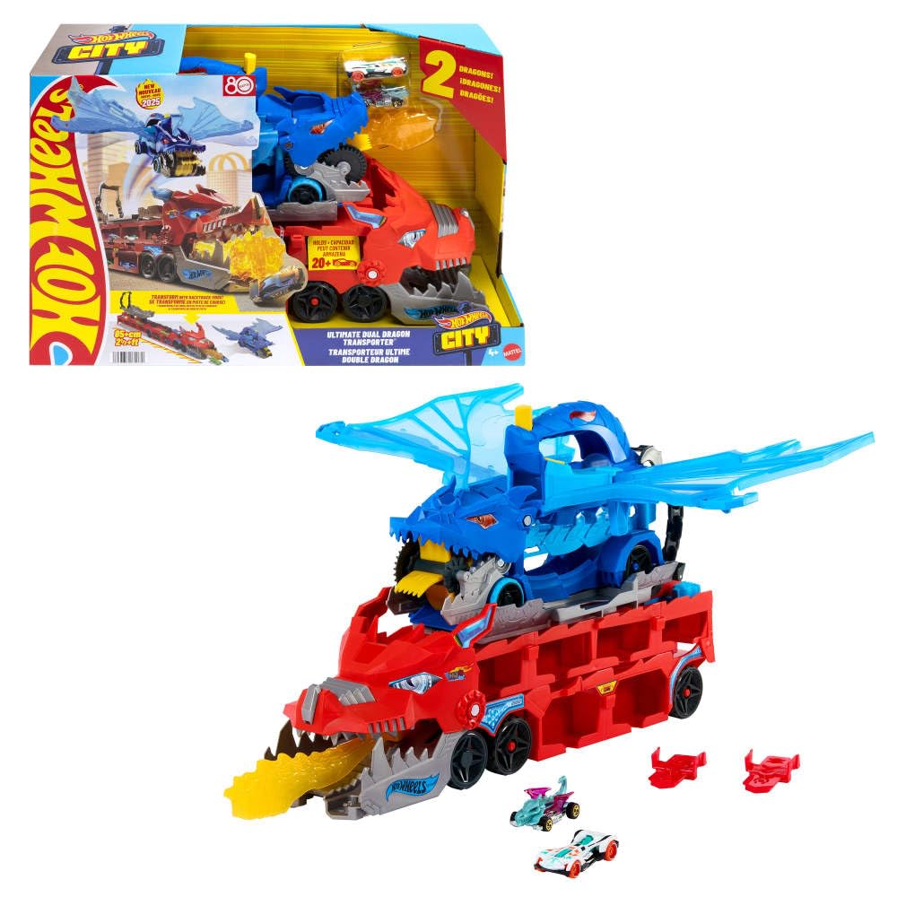 Hot Wheels Ultimate Dual Dragon Transporter front view for action-packed dragon battles