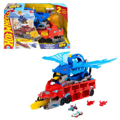 Hot Wheels Ultimate Dual Dragon Transporter front view for action-packed dragon battles