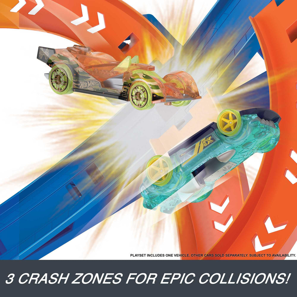 Hot Wheels crash zones create dramatic collisions during play.