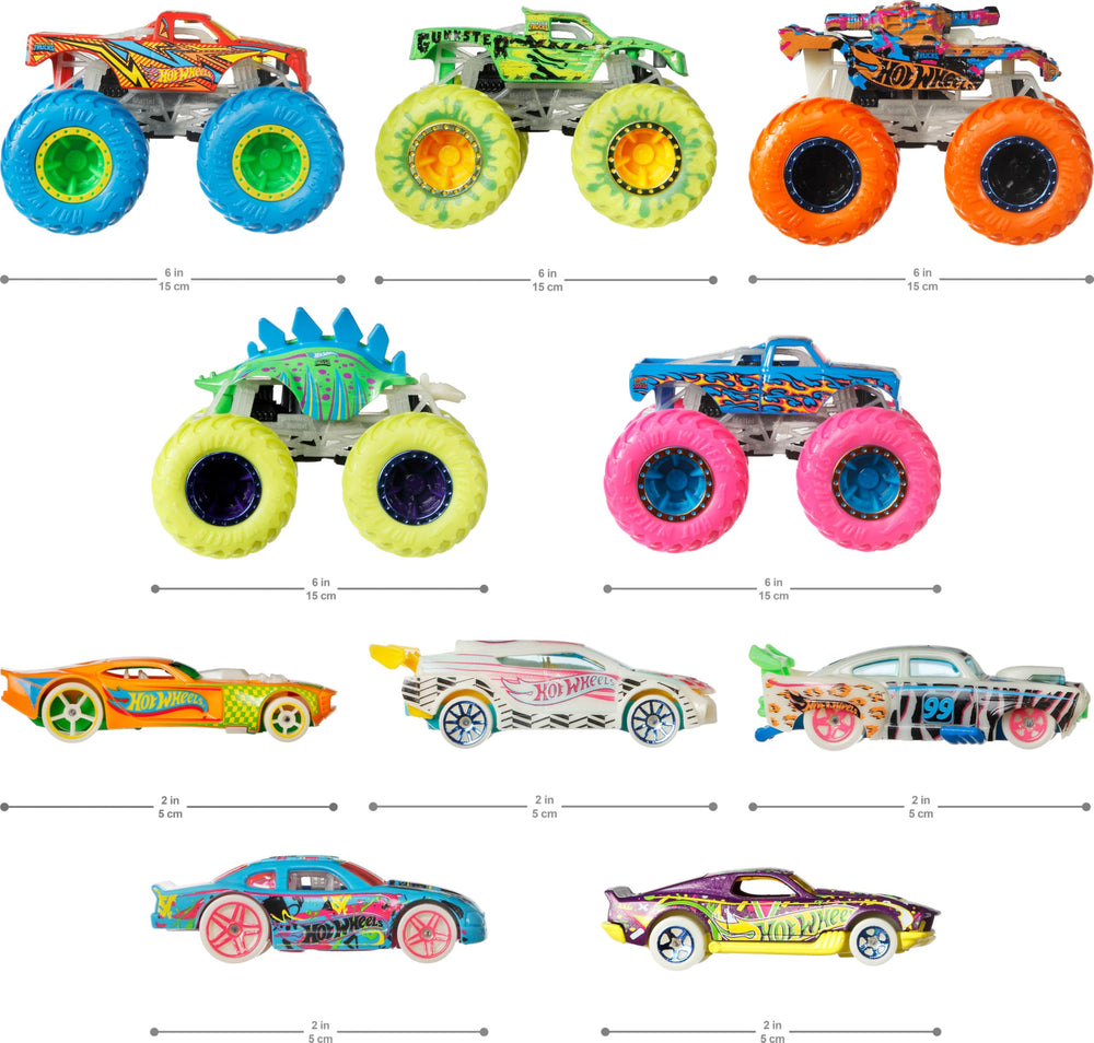 Hot Wheels die-cast 1:64-scale trucks offer durable, collectible play figures for kids and fans.