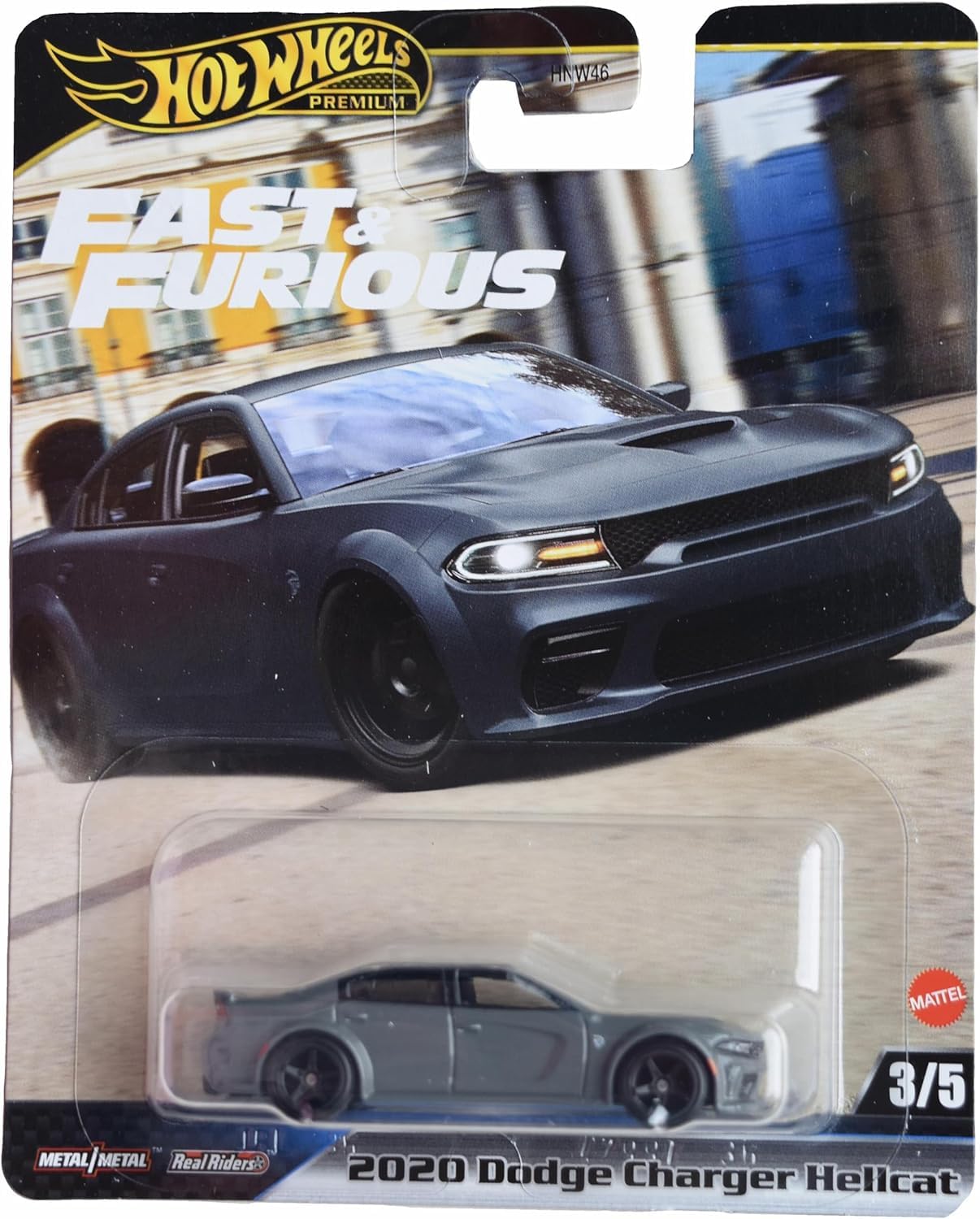 Hot Wheels Dodge Charger SRT Hellcat Widebody front view; ideal display piece for Fast and Furious fans.