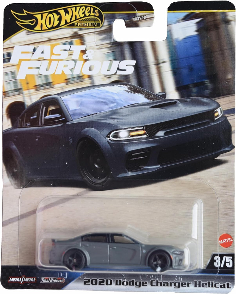 Hot Wheels Dodge Charger SRT Hellcat Widebody front view; ideal display piece for Fast and Furious fans.
