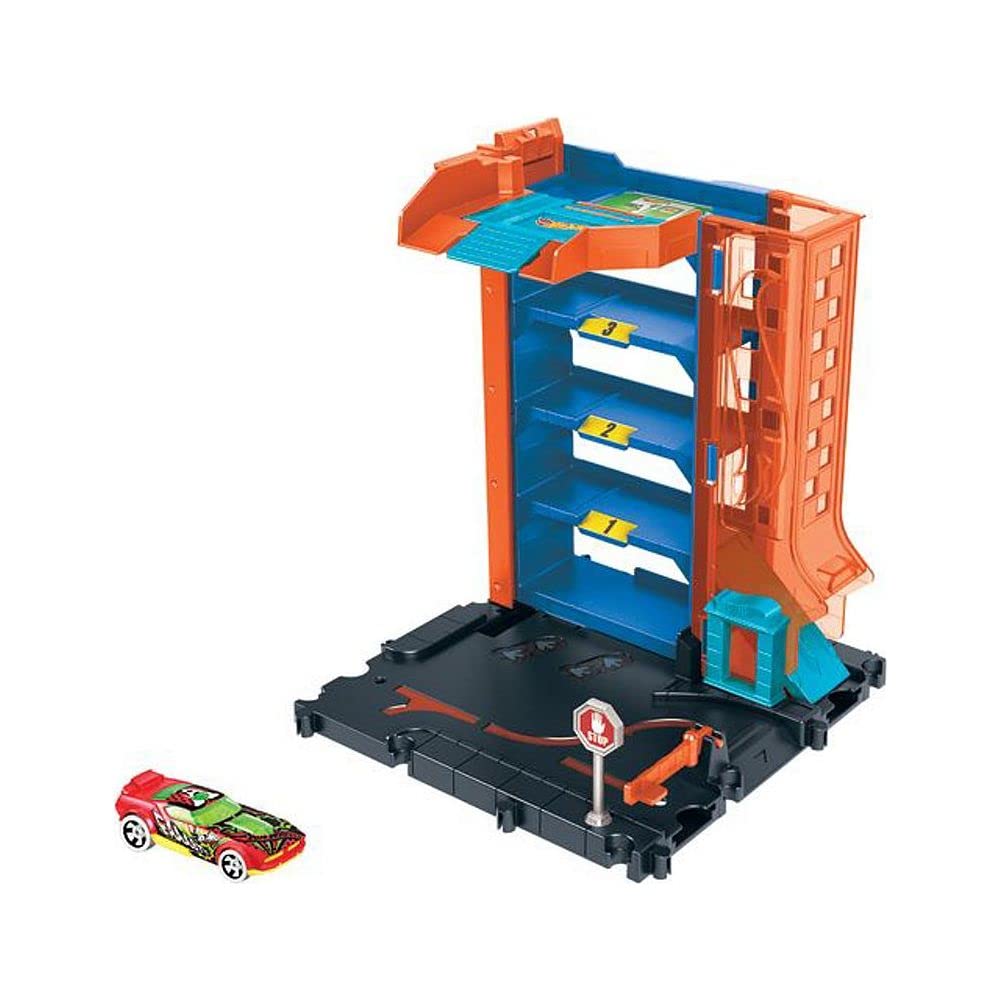 Hot Wheels Downtown Car Park included vehicle jumpstarts play