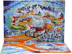 Hot Wheels exclusive snow globe car closeup with Yeti driver highlighting collectible charm