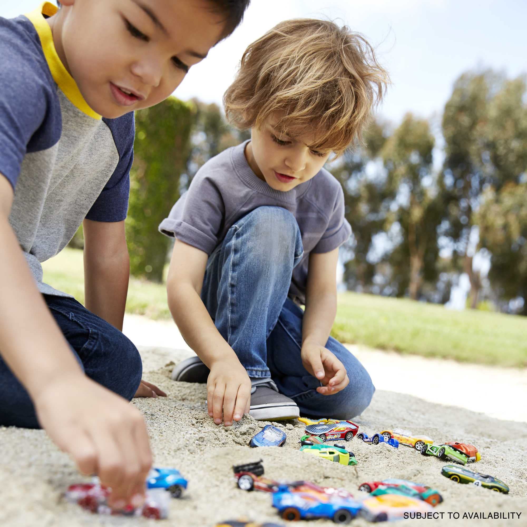 Hot Wheels vehicles with eye-catching decos for display appeal.