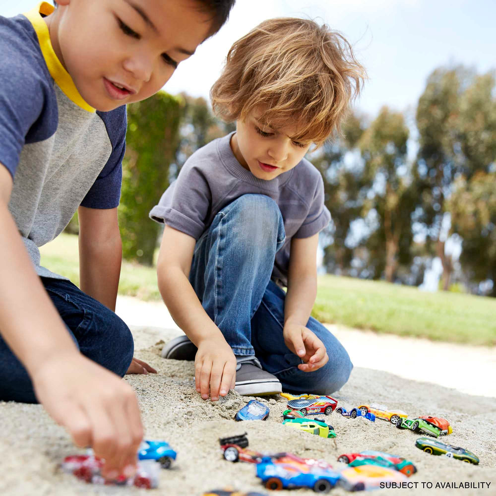 Hot Wheels vehicles with eye-catching decos for display appeal.
