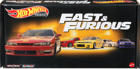 Hot Wheels Premium Fast and Furious bundle in collectible box for display and gifting.