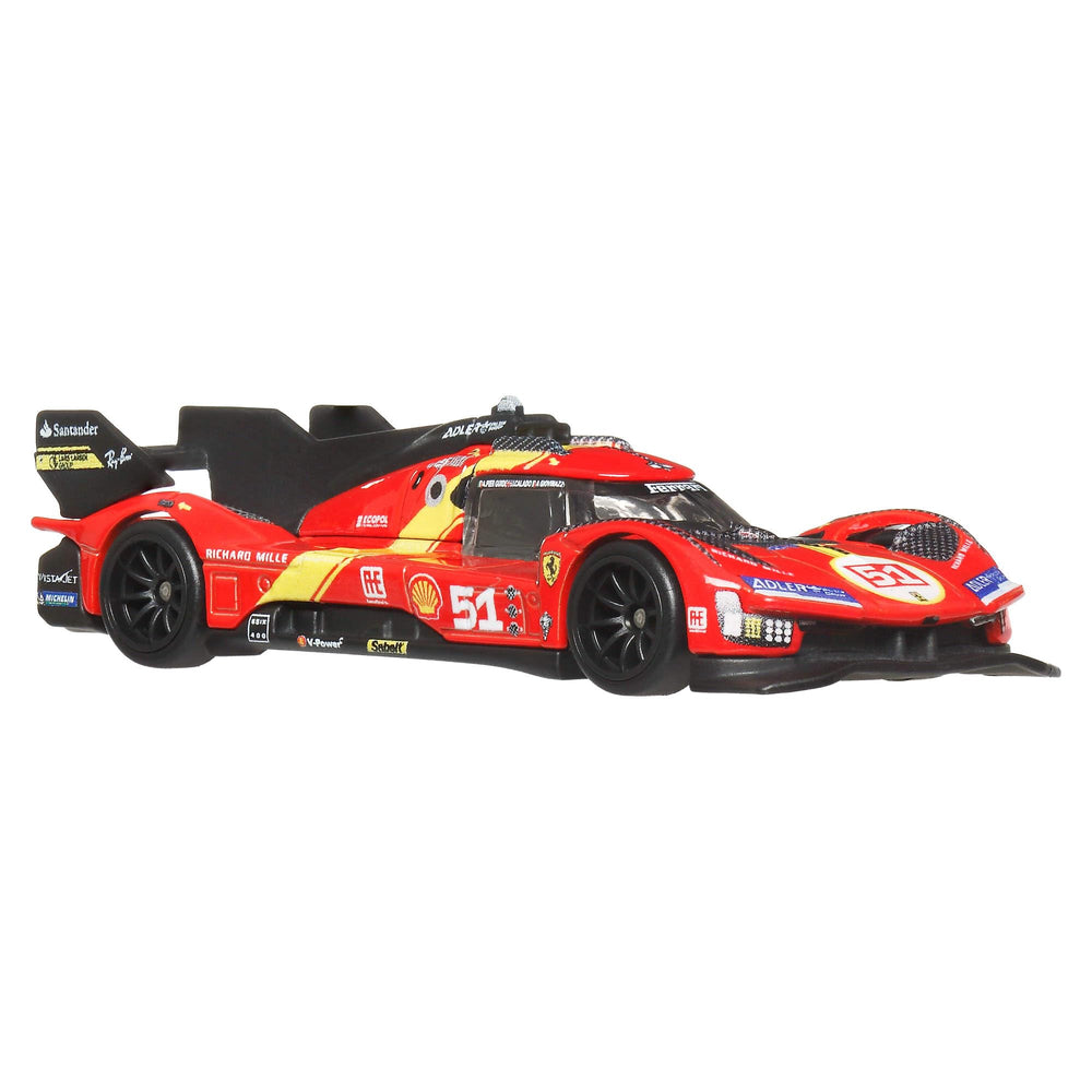 Hot Wheels Ferrari 499P authentic livery enhances display realism.