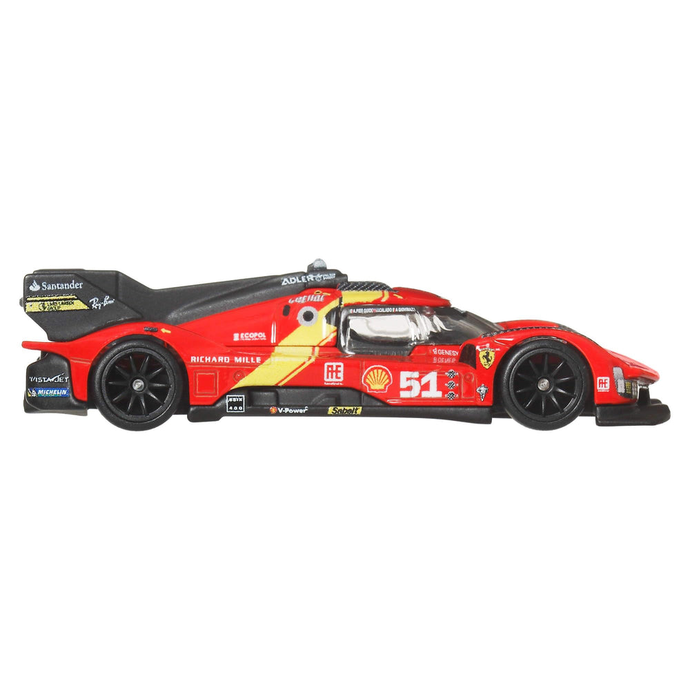 Hot Wheels Ferrari 499P detailed paint work for premium realism.