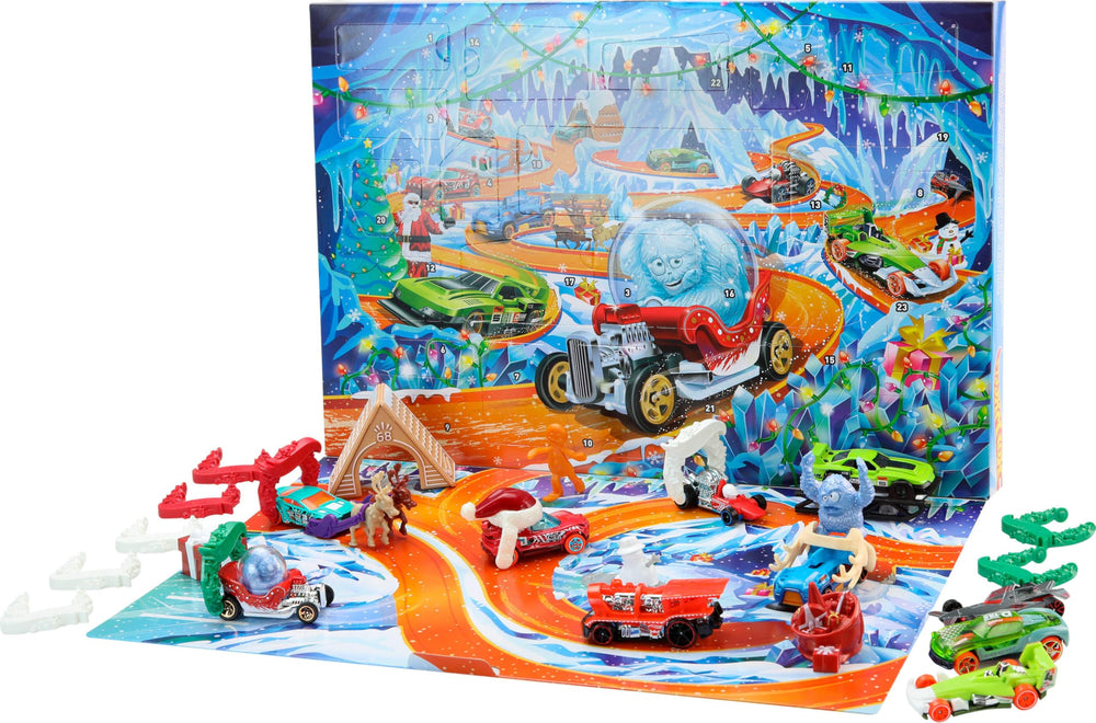 Hot Wheels festive accessories spread including reindeer and gingerbread house for scene play