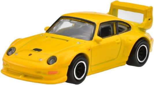 Hot Wheels HRR82 Porsche 993 GT2 rear view highlights twin turbo styling for fans.