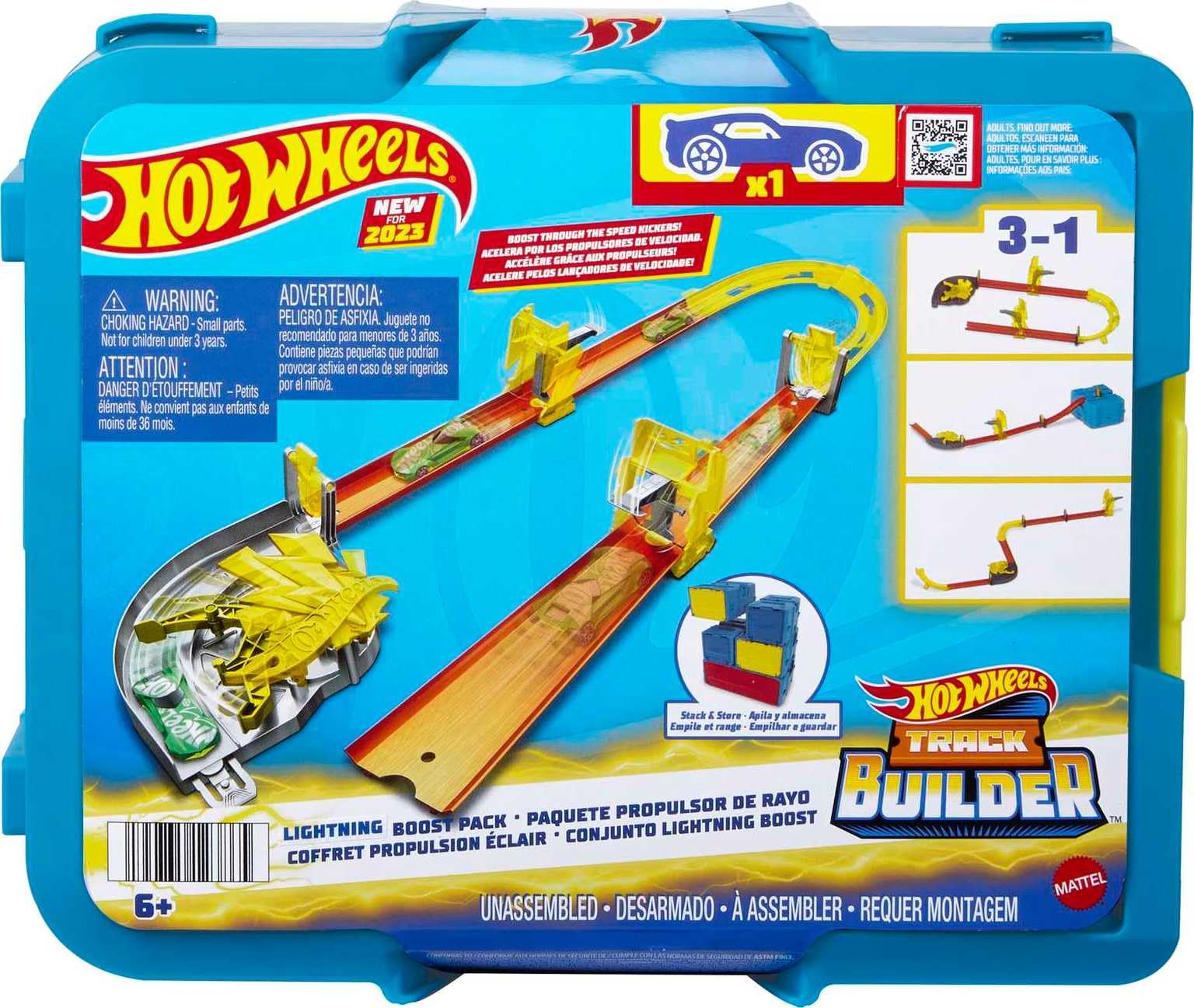 Hot Wheels Lightning Boost Pack box with track components for quick builds
