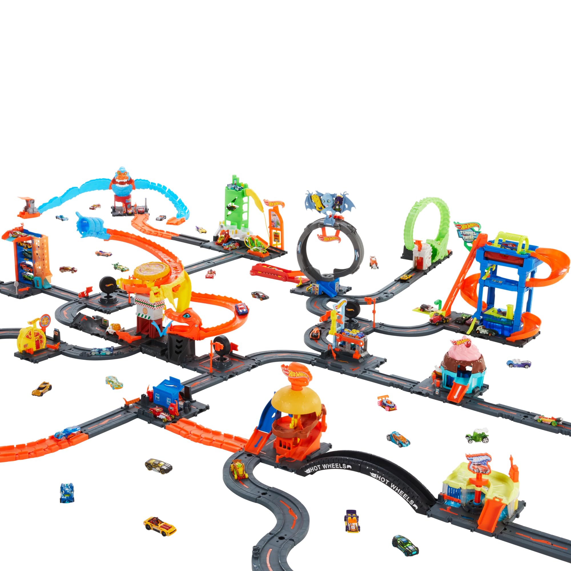 Hot Wheels logo spin mechanic enabling quick car movement through swirl