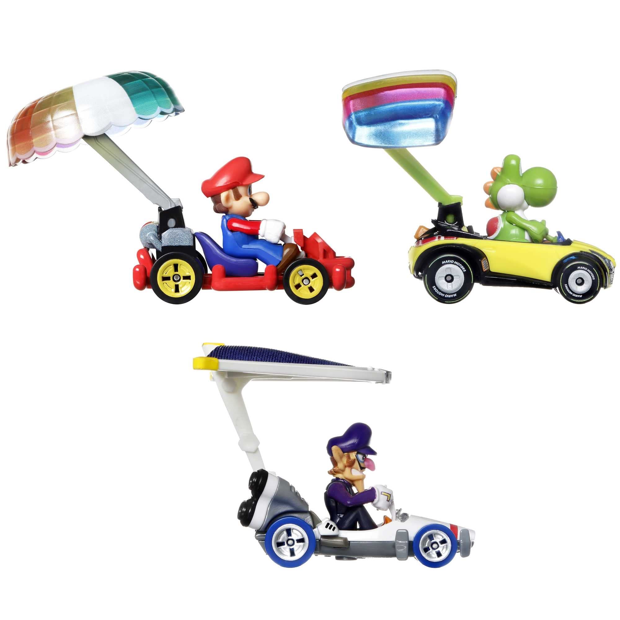 Hot Wheels Mario cars on track in action for speedy playtime.