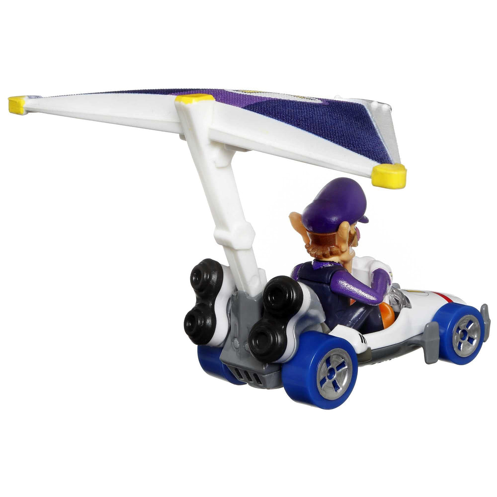 Hot Wheels Mario character cars push and play with rolling wheels.