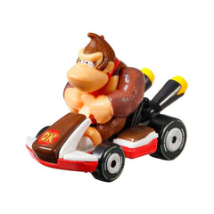 Hot Wheels Mario Kart Donkey Kong standard kart, side view, ready for track challenges.