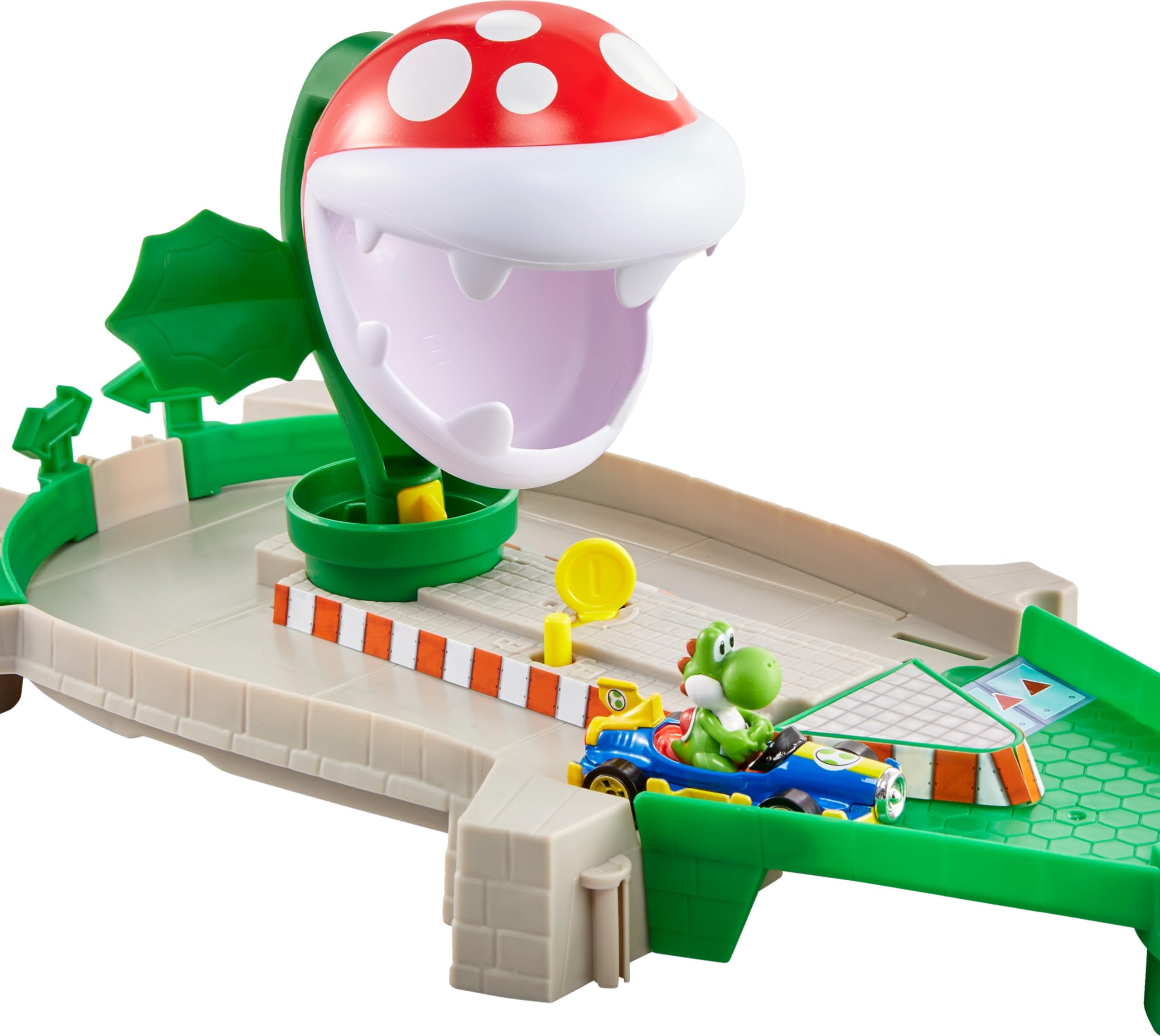 Hot Wheels Mario Kart First-Appearance Yoshi Kart with die-cast vehicle for collectible play.