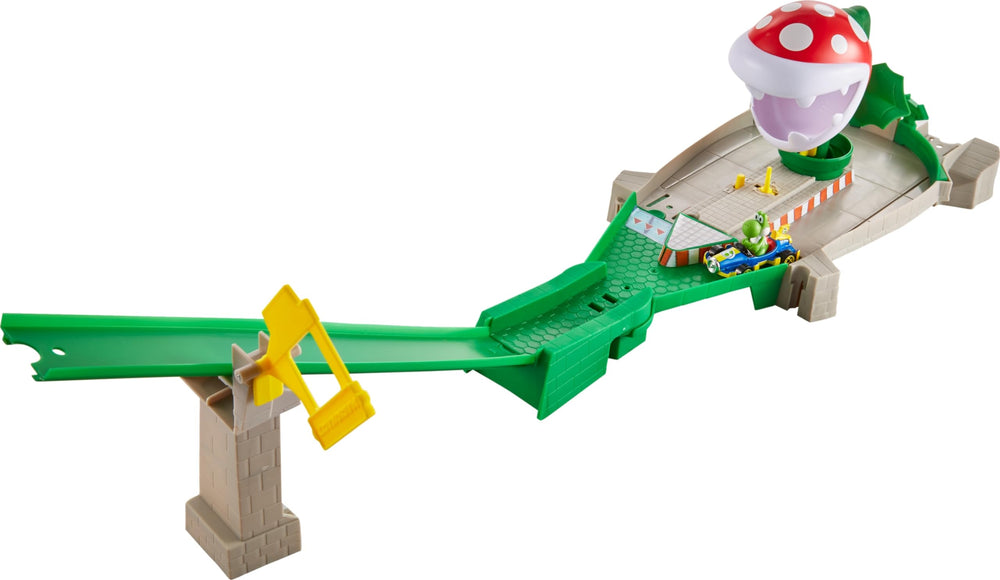 Hot Wheels Mario Kart Piranha Plant Slide with Luigi kart for action-packed play.