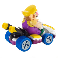 Hot Wheels Mario Kart Wario die-cast 1:64 front angle, glossy purple finish ideal for collection.