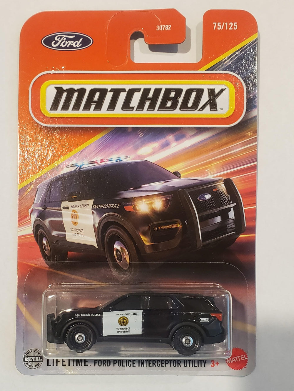 Matchbox Ford Police Interceptor Utility in Hot Wheels line, authentic 1:64 police livery for display