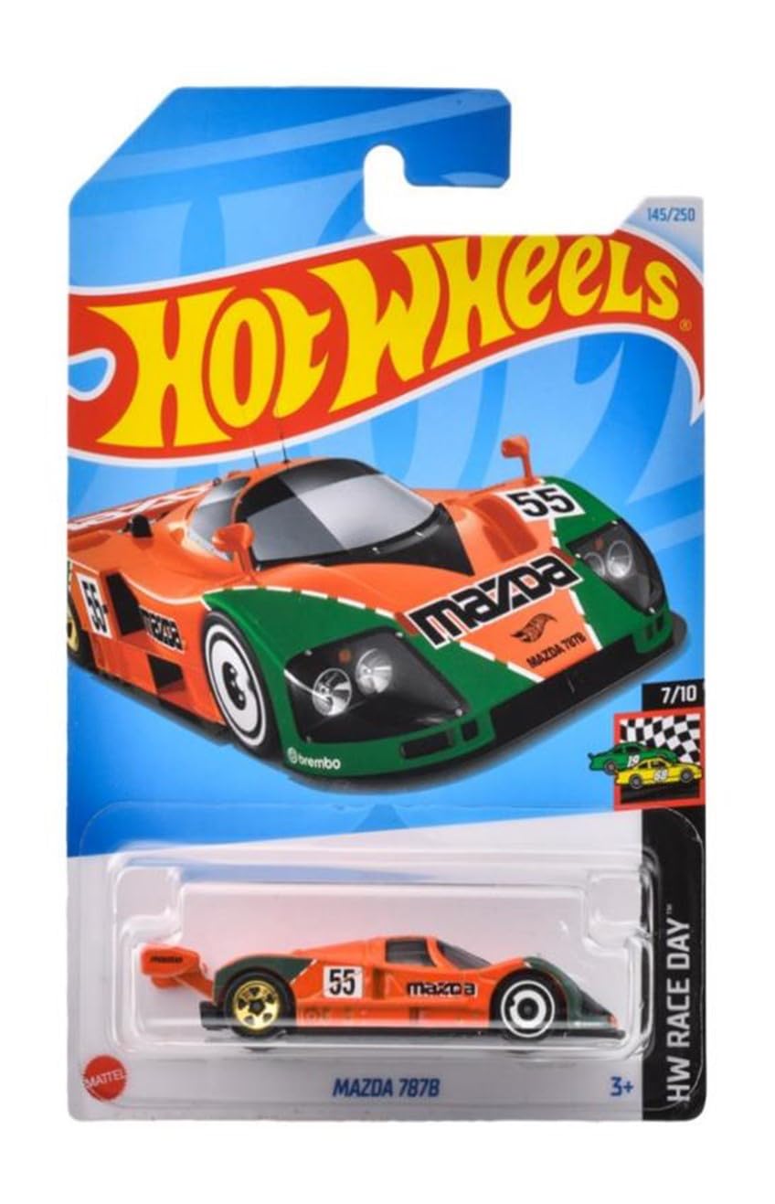Hot Wheels Mazda 787B 1:64 die-cast with vivid orange finish for display and collection.
