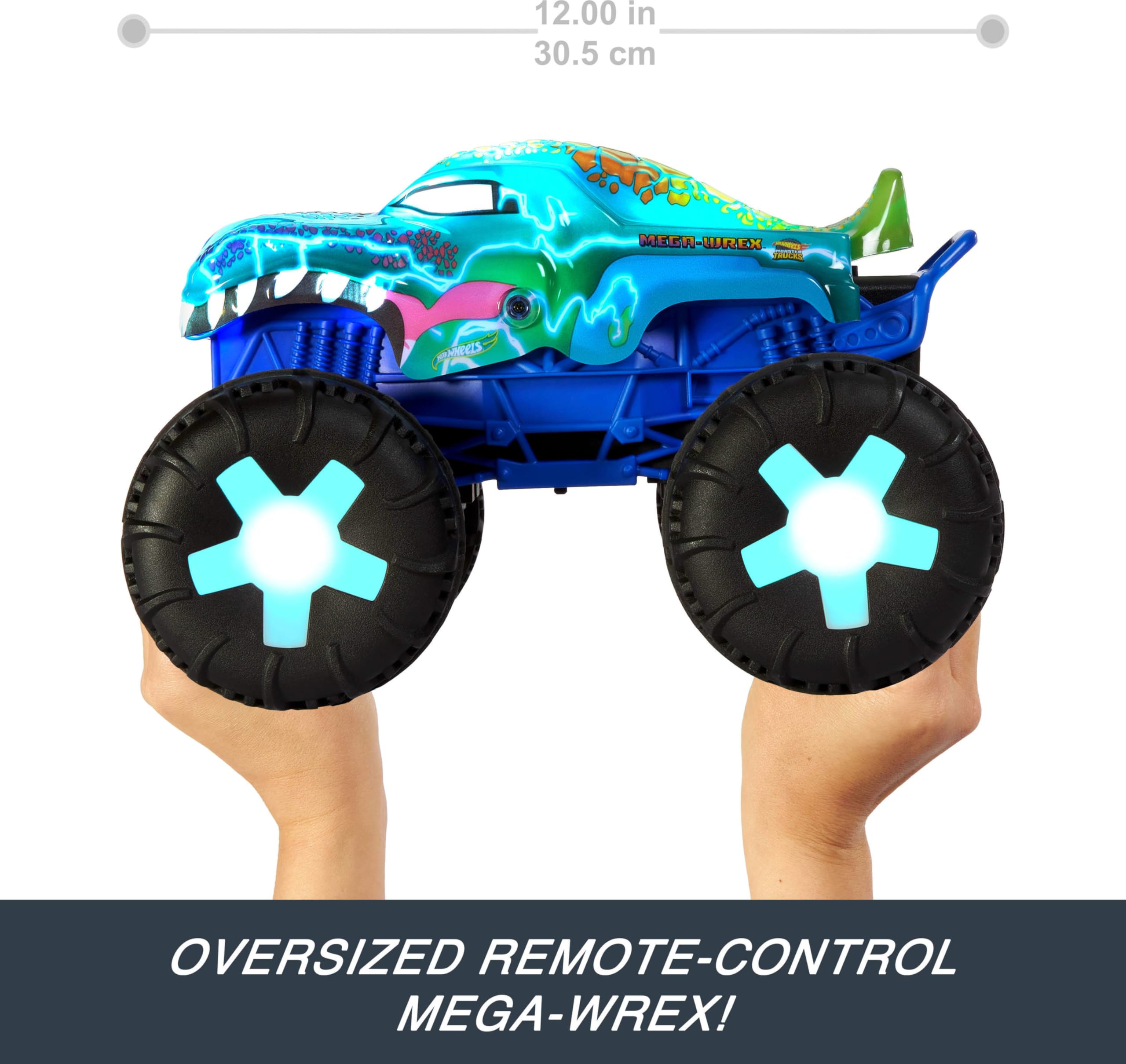 Hot Wheels Mega-Wrex in smasher mode delivering bold tires and fierce sounds.