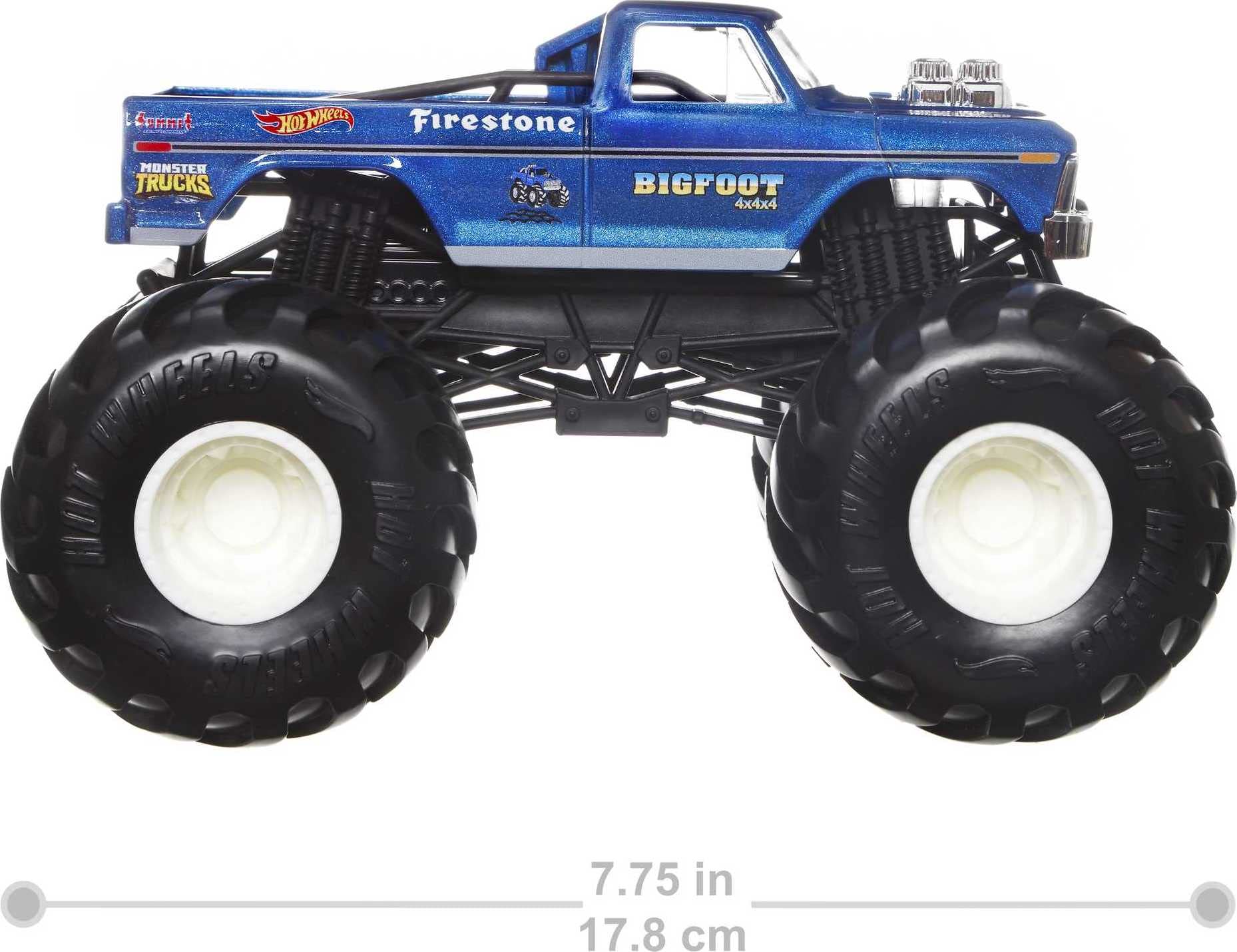 Hot Wheels Monster Truck giant wheels deliver dramatic crashes and stunts.