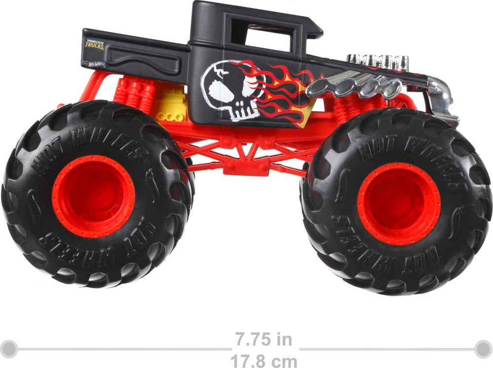 Hot Wheels Monster Trucks die-cast body with authentic details for collectors.