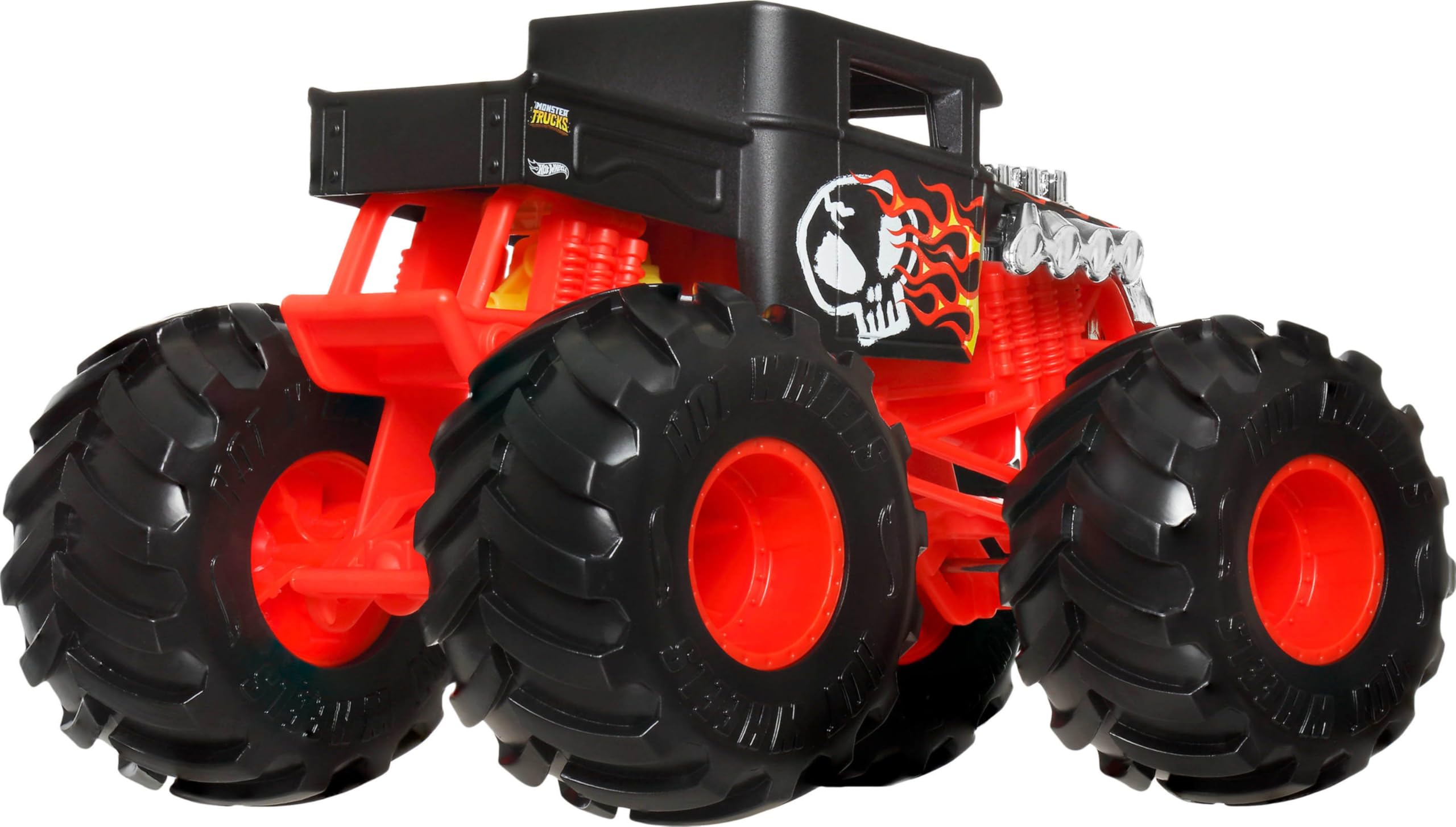 Hot Wheels Monster Trucks large wheels enable energetic stunts and storytelling on any surface.