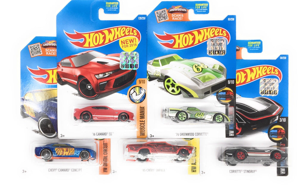 Hot Wheels Muscle Car Madness Corvette collection ready for shelf display