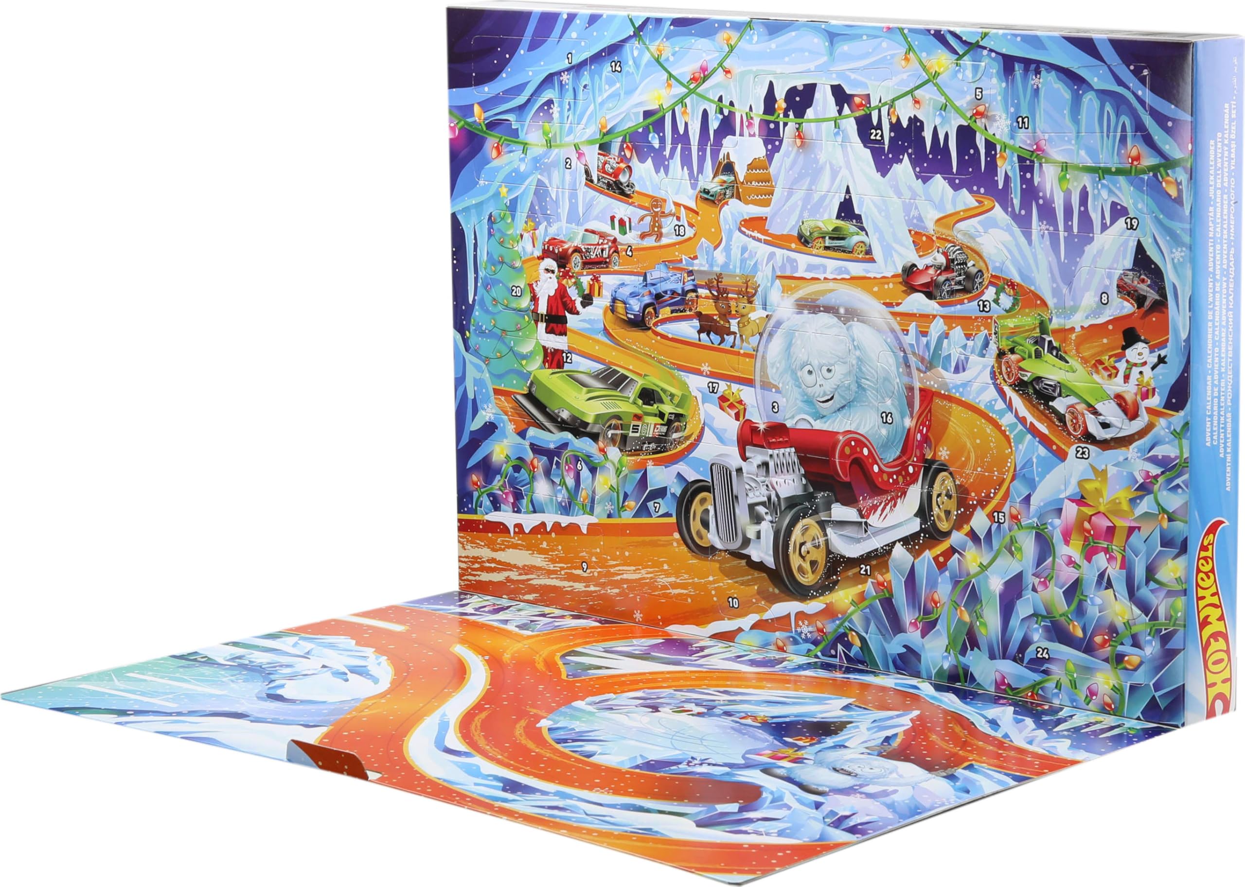 Hot Wheels ornament clips and cars displayed ready to hang, offering easy holiday décor