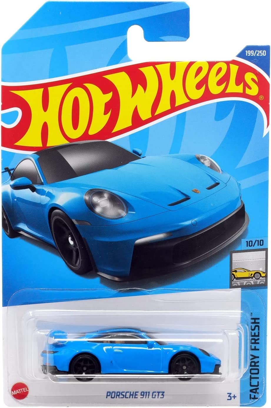 Hot Wheels Porsche 911 GT3 1:64 scale die cast car offers a compact display piece for collectors.