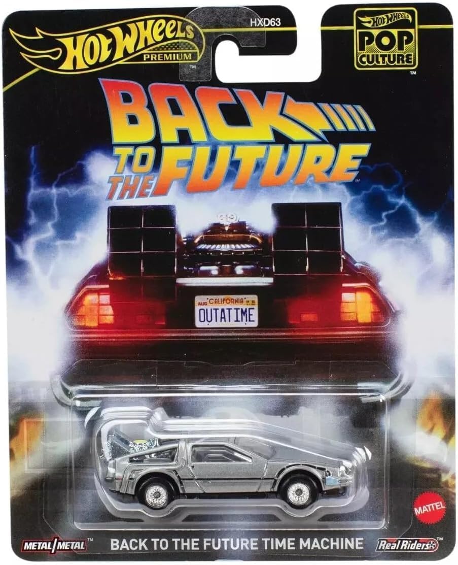 Hot Wheels Premium Time Machine with chrome Real Riders wheels, ideal display piece for collectors.