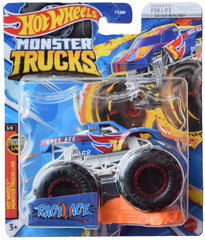 Hot Wheels Race Ace monster truck packaging with collectible wheel and stat details.