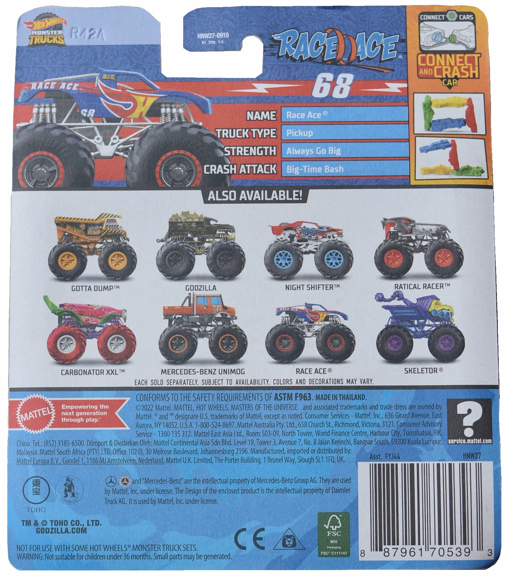 Hot Wheels Race Ace monster truck side view showing bold design and details.