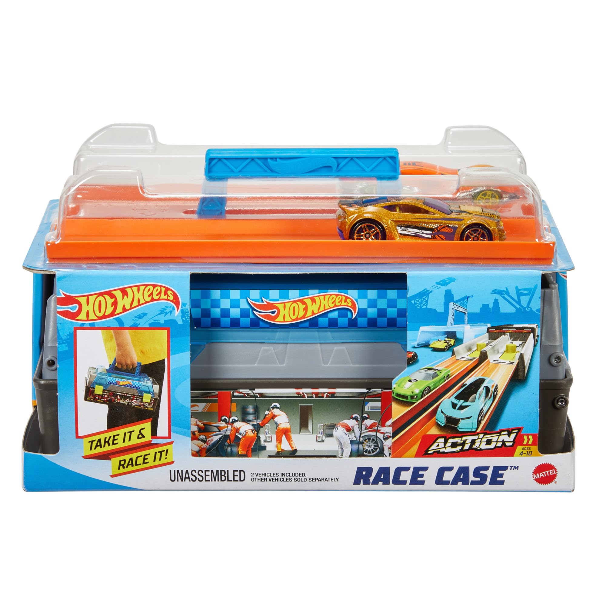 Hot Wheels Race Case track set ready for quick, on-the-go racing action