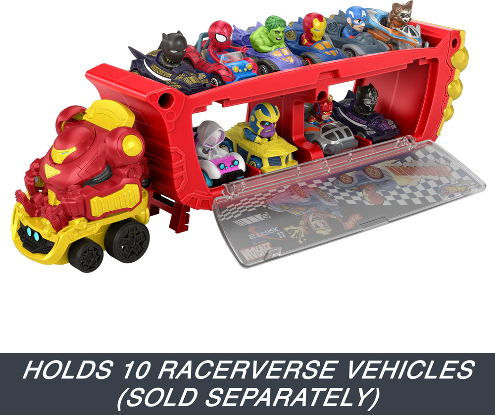 Hot Wheels RacerVerse Hulkbuster Hauler Marvel graphics boost visual appeal during play
