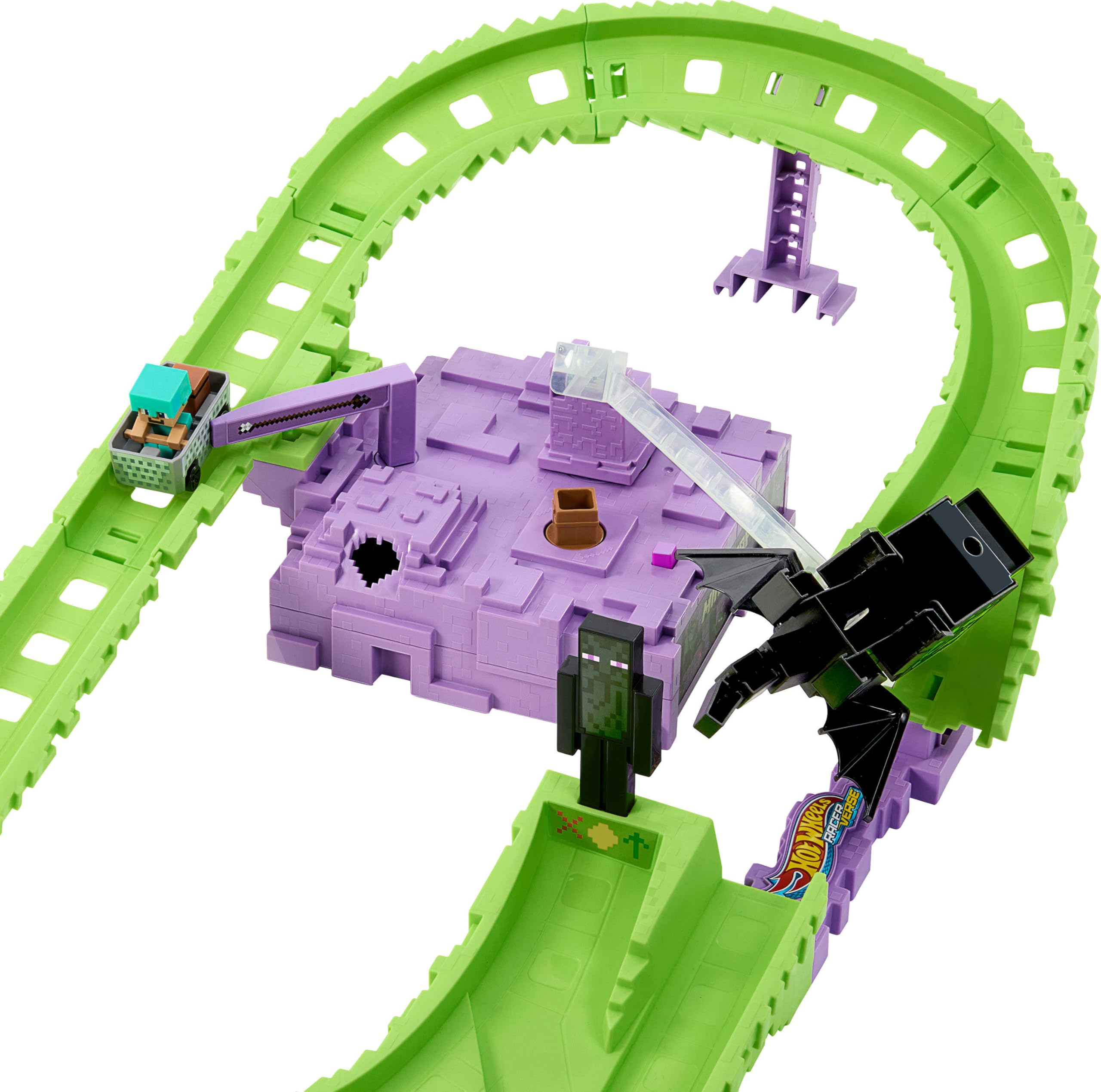 Hot Wheels RacerVerse lap counter mirrors Ender Dragon health progress.