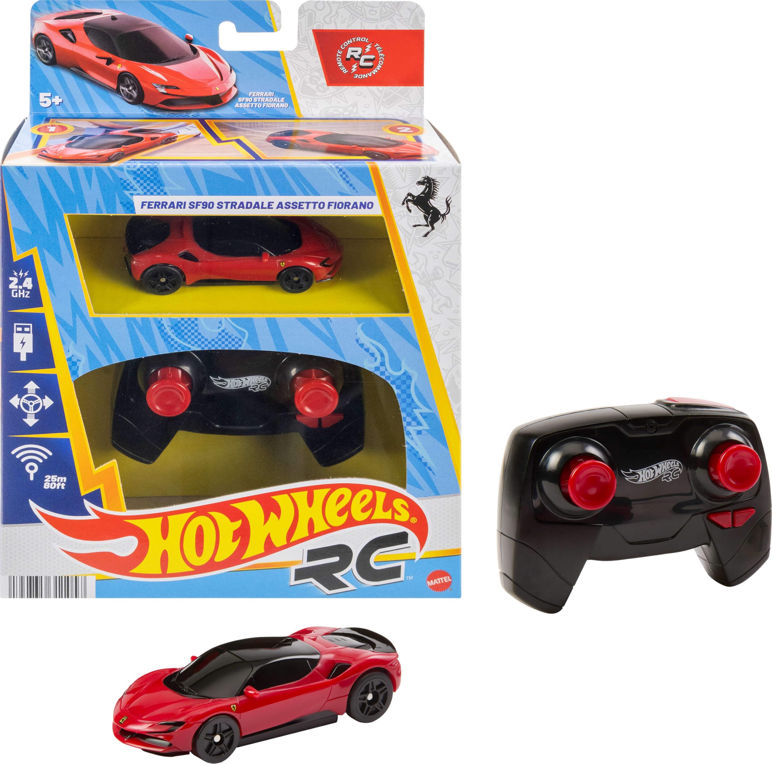 Hot Wheels RC 1:64 Ferrari SF90 Stradale Assetto Fiorano front view for immersive racing.