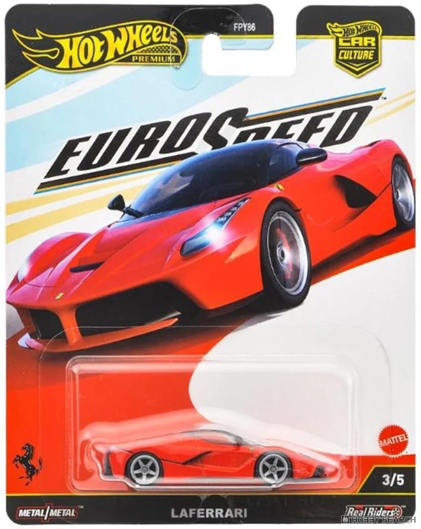 Hot Wheels Red Ferrari LaFerrari side view showcases detailed die-cast craftsmanship for display.