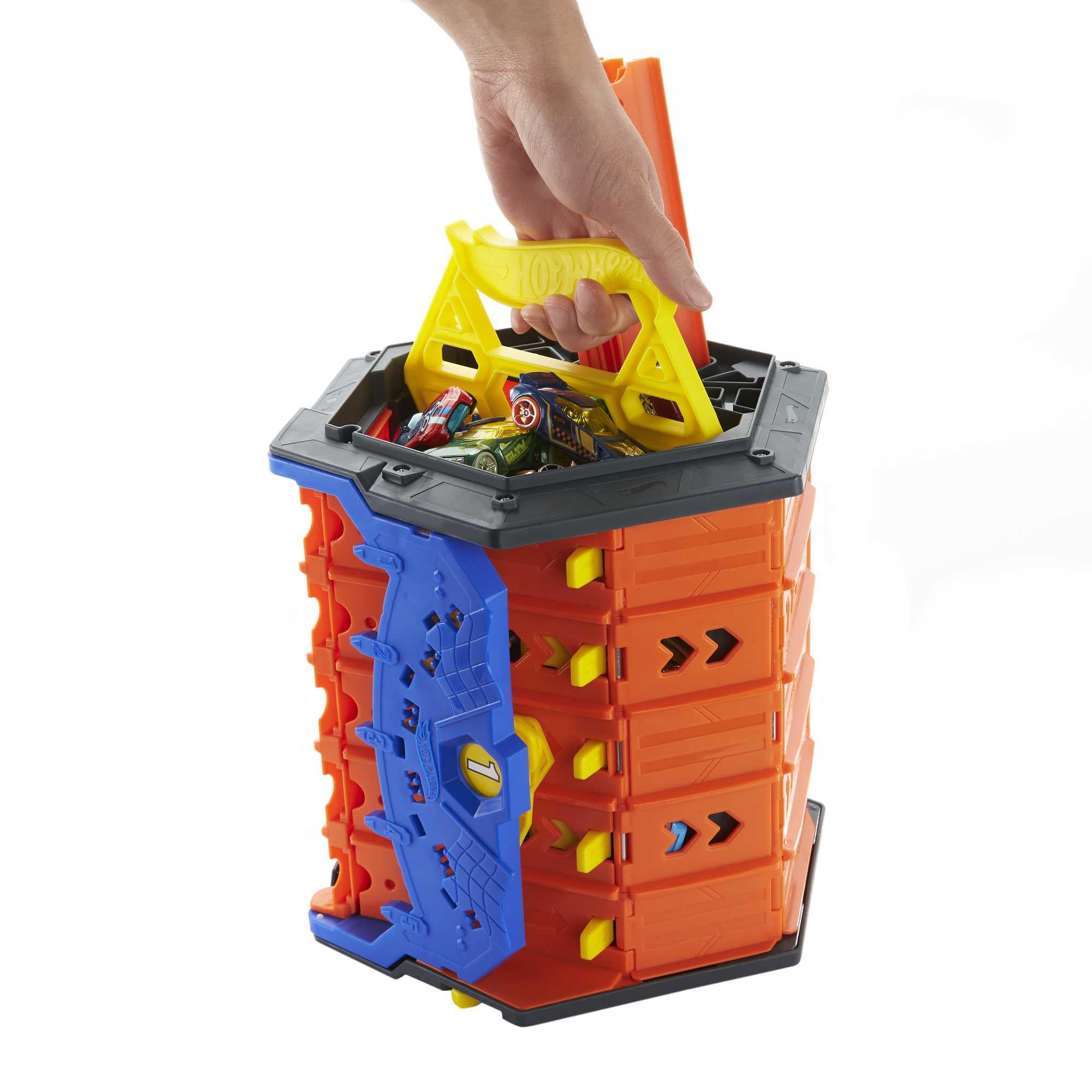Hot Wheels Roll Out Raceway finish-line gate clearly marks the winner.