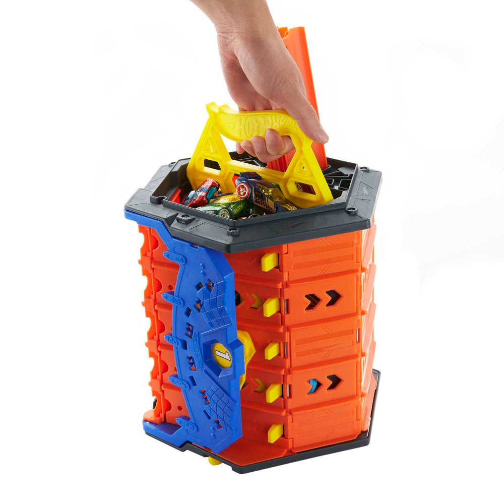 Hot Wheels Roll Out Raceway finish-line gate clearly marks the winner.