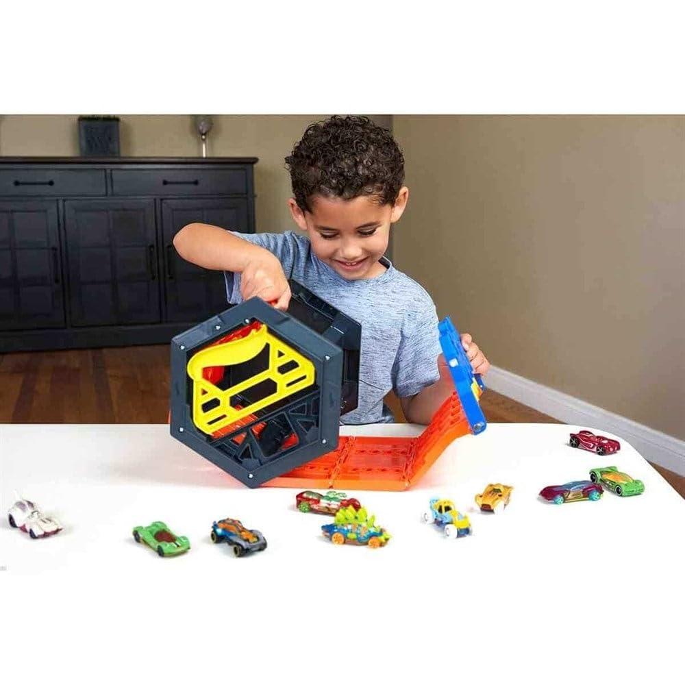 Hot Wheels Roll Out Raceway finish line clearly shows the winner.