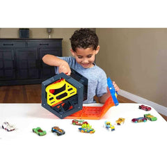 Hot Wheels Roll Out Raceway finish line clearly shows the winner.