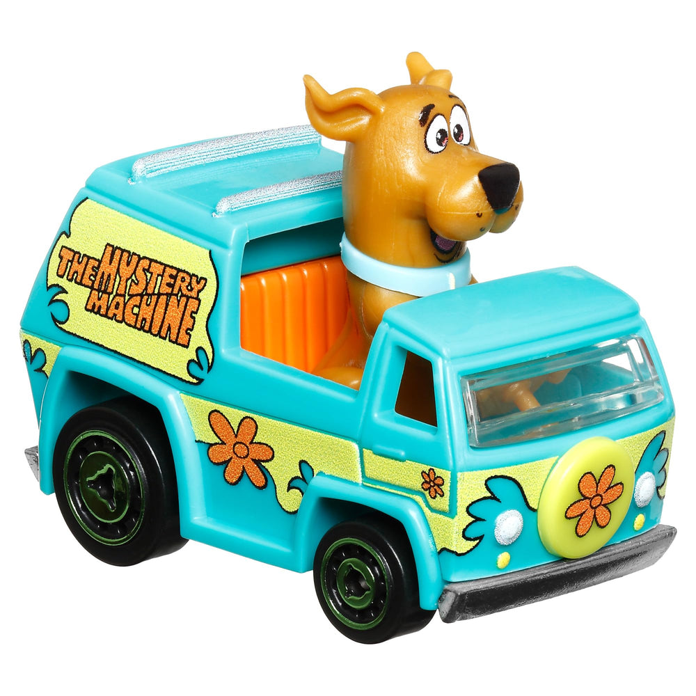 Hot Wheels Scooby-Doo Mystery Machine front view shows vibrant die-cast styling for pretend racing