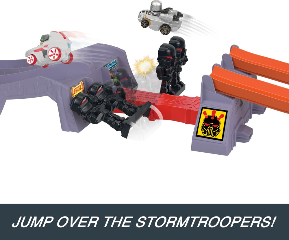 Hot Wheels Grogu lightsaber starter action for fast starts.
