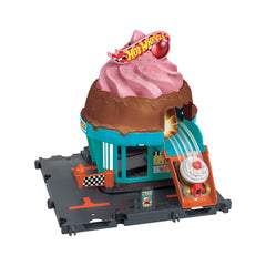 Hot Wheels swirl cone and drop-down ramp for fast, exciting runs